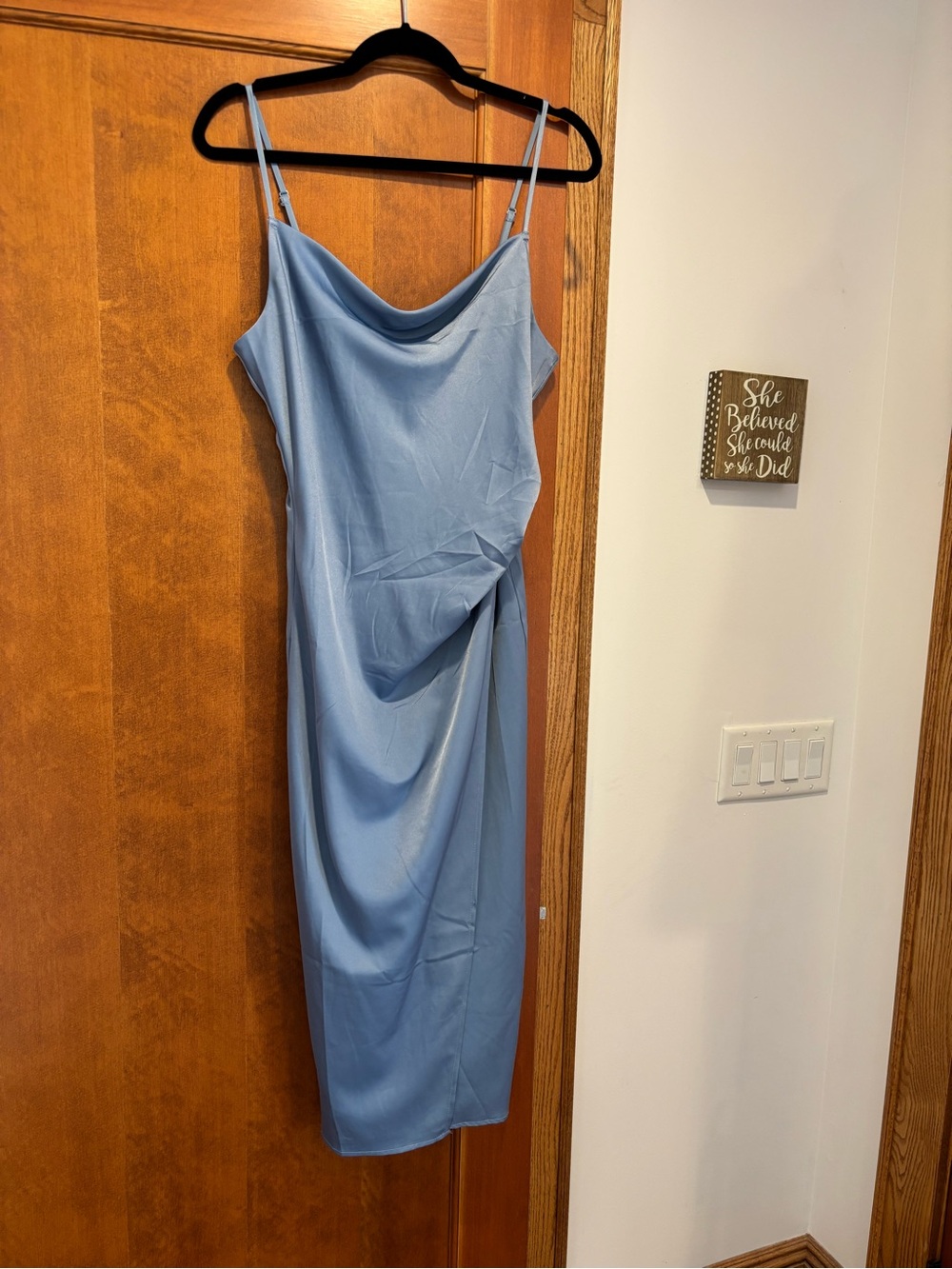 Lulu's Dusty Blue Cowl Midi Slip Dress